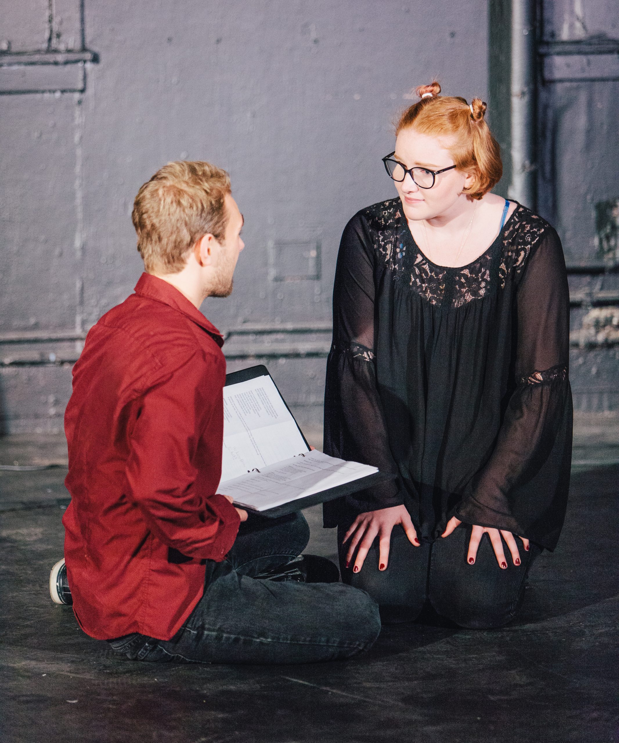 Two actors rehearsing for a workshop reading